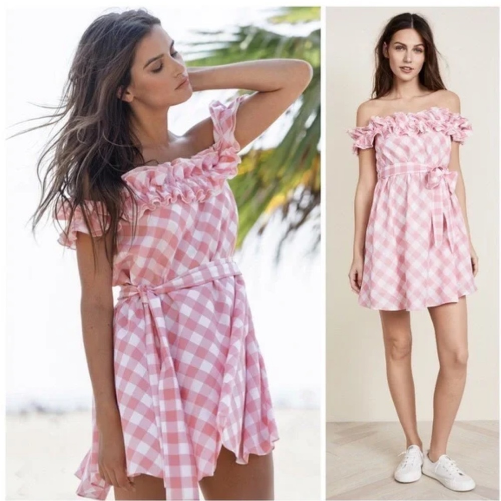 💕SOLD. NWOT Steele Brigitte off the shoulder pink gingham dress. Size Small